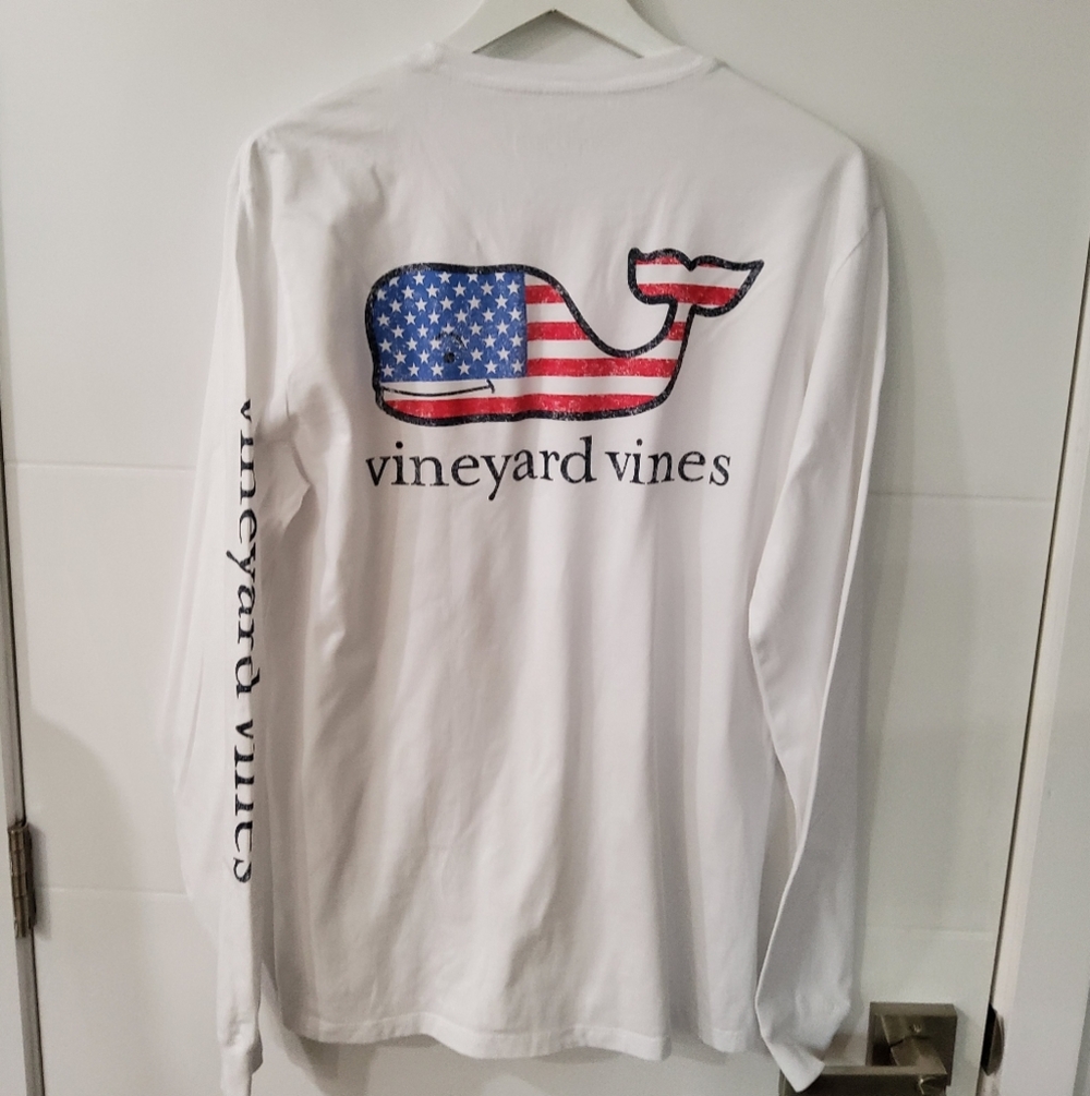 Vineyard Vines White Long Sleeve Flag Whale Pocket Tee Size S - Picture 5 of 13
